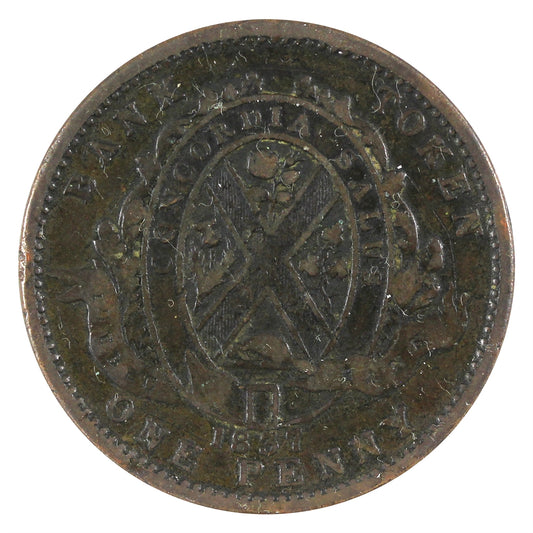 LC-9B4 1837 Lower Canada Quebec Bank One Penny Token Fine (F-12)
