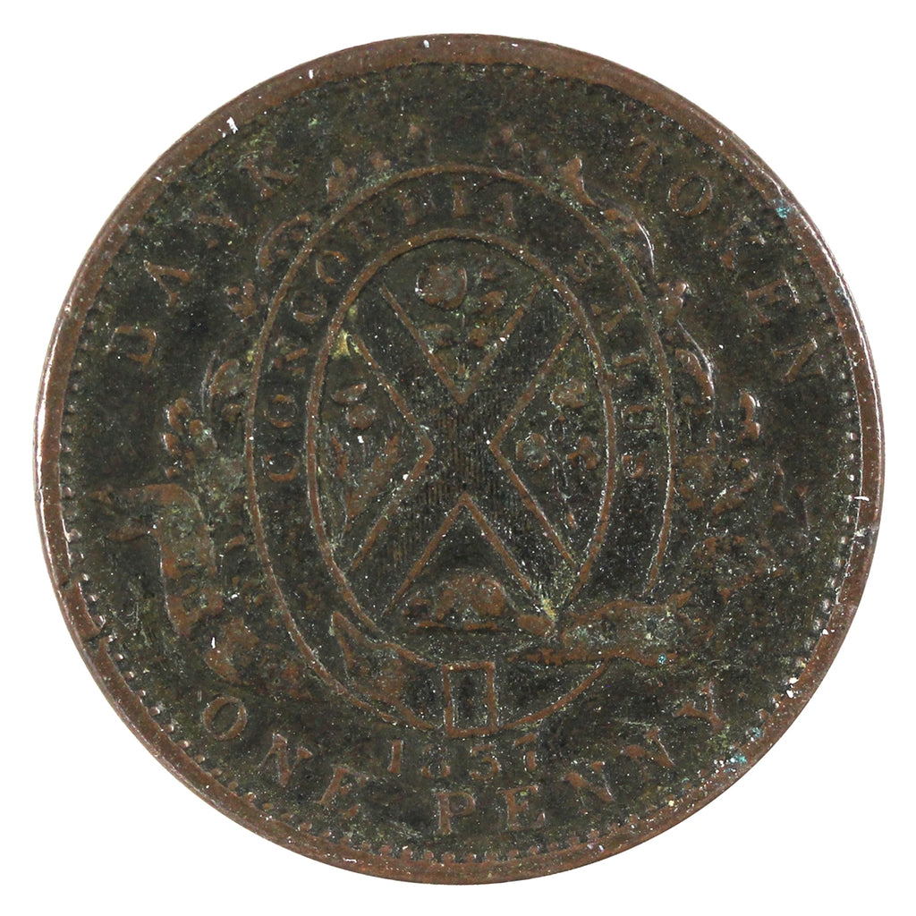 LC-9D2 1837 Lower Canada Bank of Montreal One Penny Token Fine (F12)