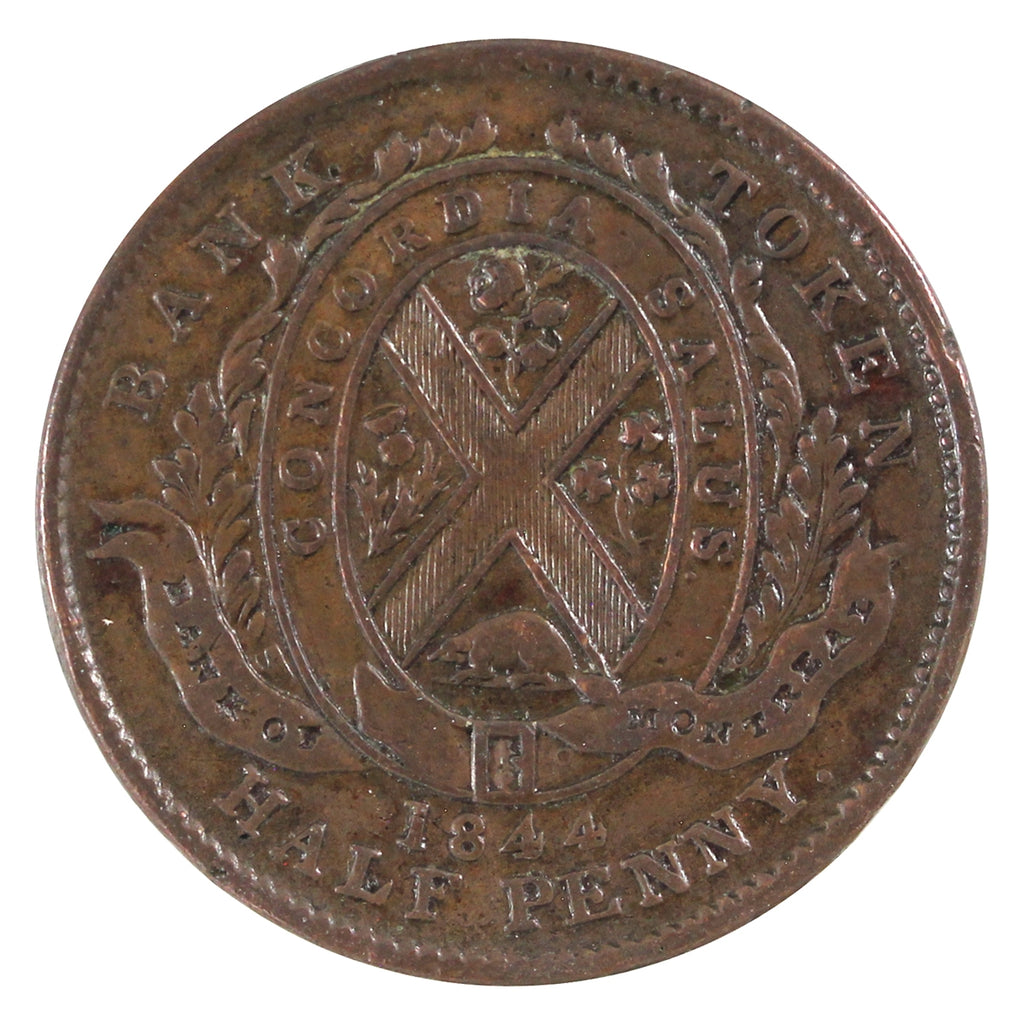 PC-1B2 1844 Province of Canada Bank of Montreal Half Penny Token Extra Fine (EF40)