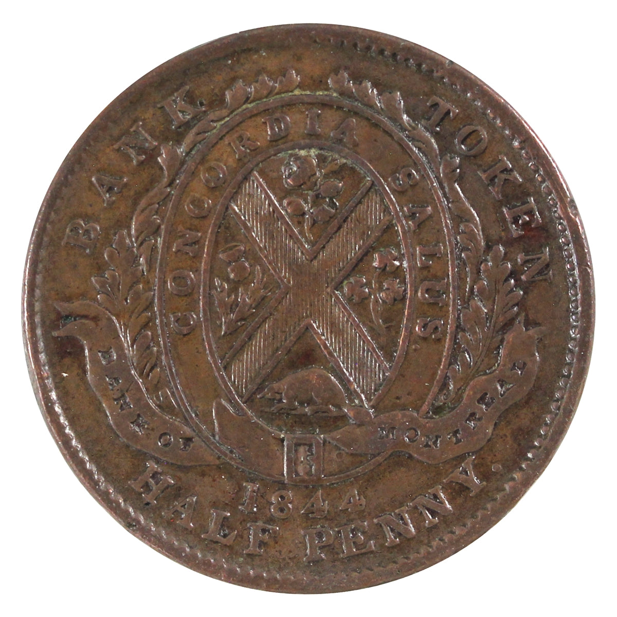 PC-1B2 1844 Province of Canada Bank of Montreal Half Penny Token Extra Fine (EF40)