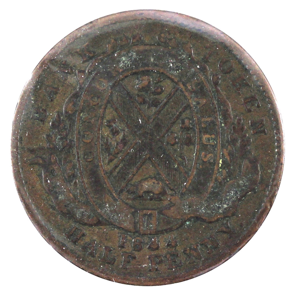 PC-1B4 1844 Province of Canada Bank of Montreal Half Penny Token Very Fine (VF20)