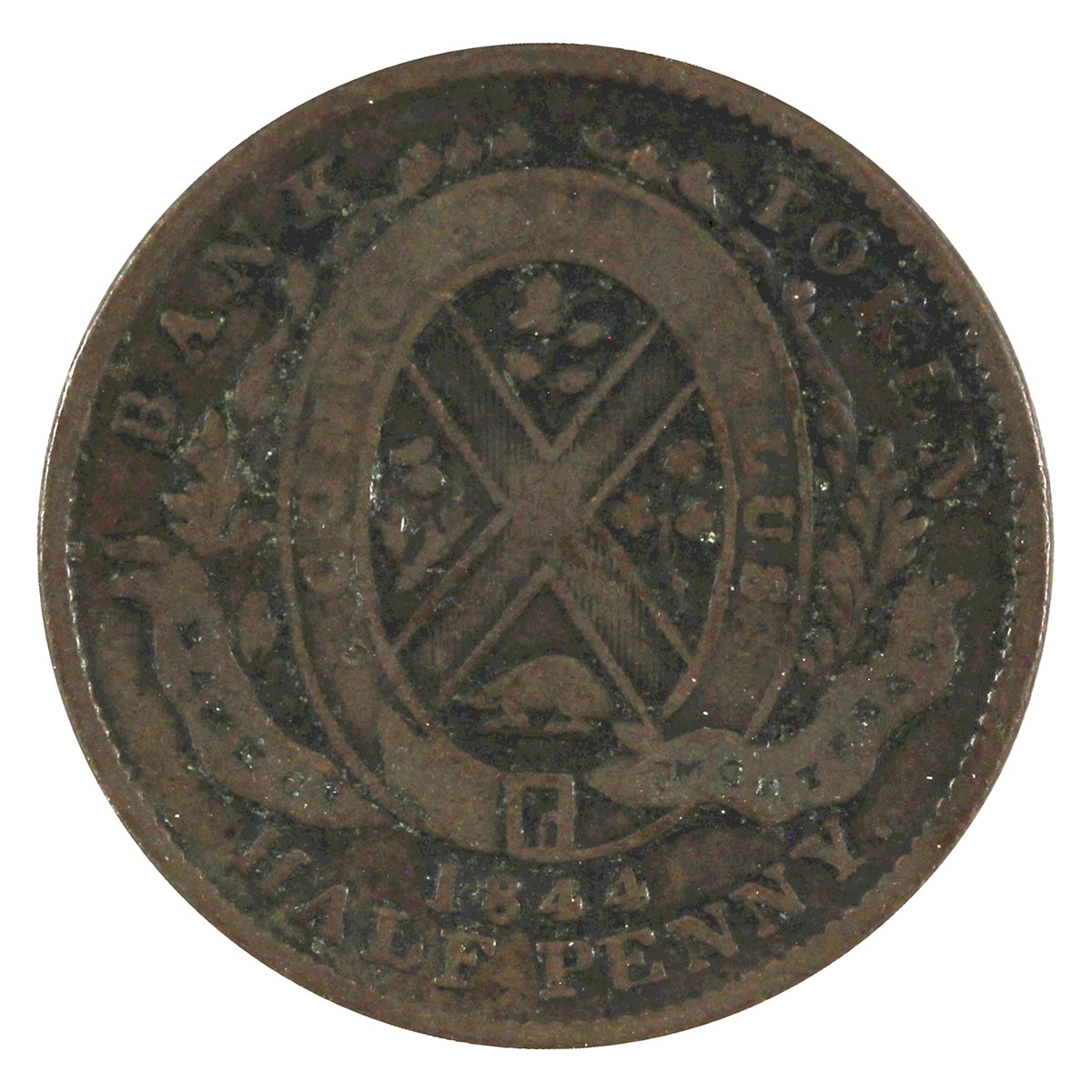 PC-1B4 1844 Province of Canada Bank of Montreal Half Penny Token VG-F (VG10)