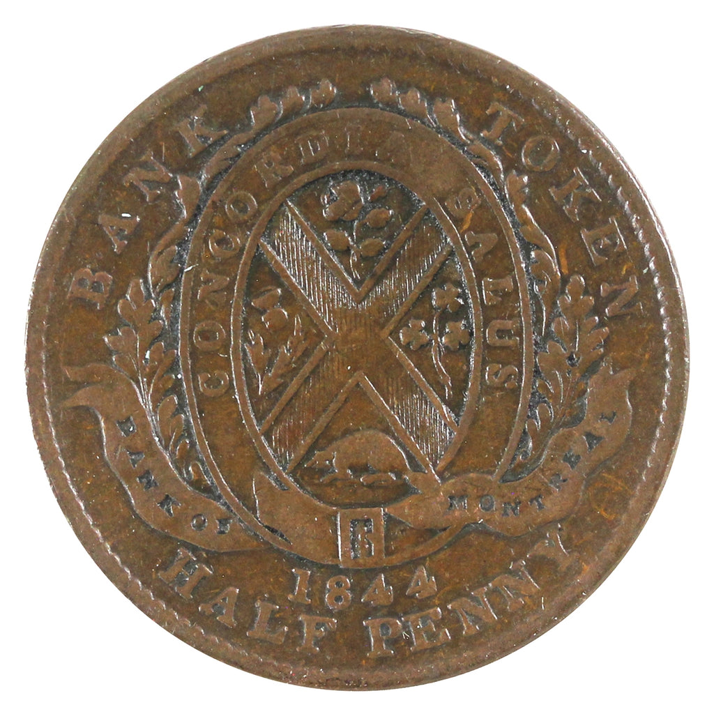 PC-1B6 1844 Province of Canada Bank of Montreal Half Penny Token VF-EF (VF30)