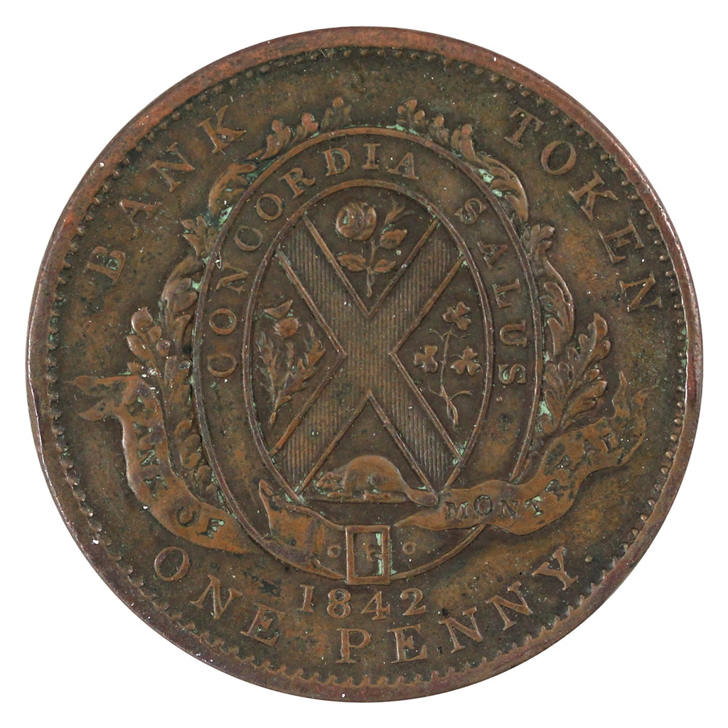 PC-2B 1842 Province of Canada Bank of Montreal Penny Token Extra Fine (EF40)