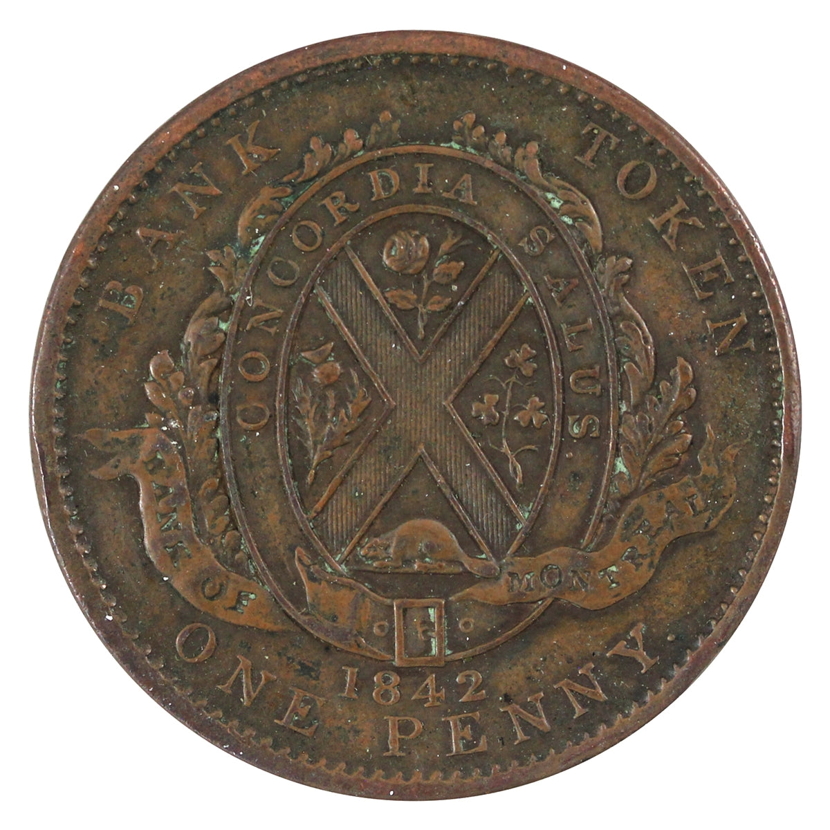 PC-2B 1842 Province of Canada Bank of Montreal Penny Token Extra Fine (EF40)