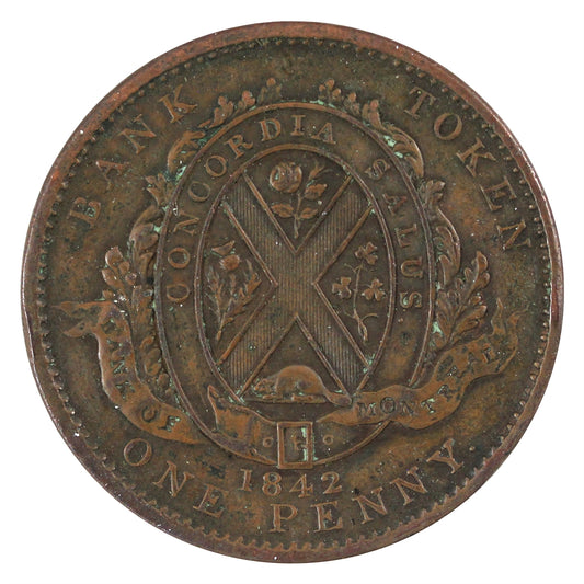 PC-2B 1842 Province of Canada Bank of Montreal Penny Token Extra Fine (EF40)
