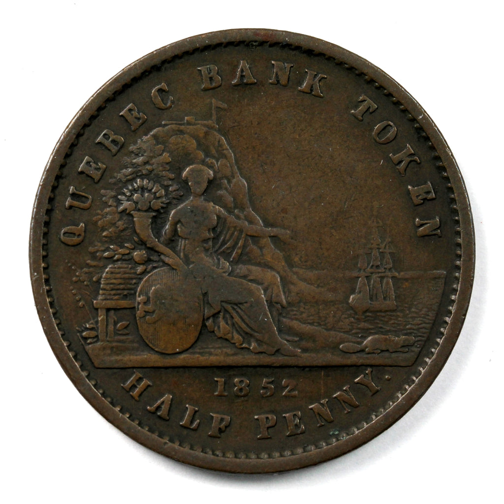 PC-3 1852 Province of Canada Quebec Bank Half Penny Token Very Fine (VF20)