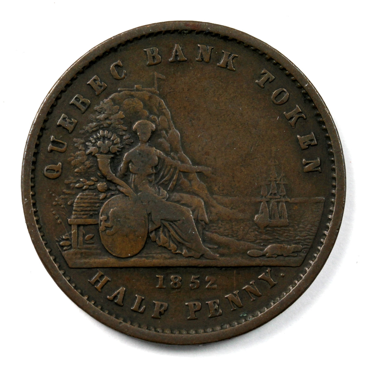 PC-3 1852 Province of Canada Quebec Bank Half Penny Token Very Fine (VF20)