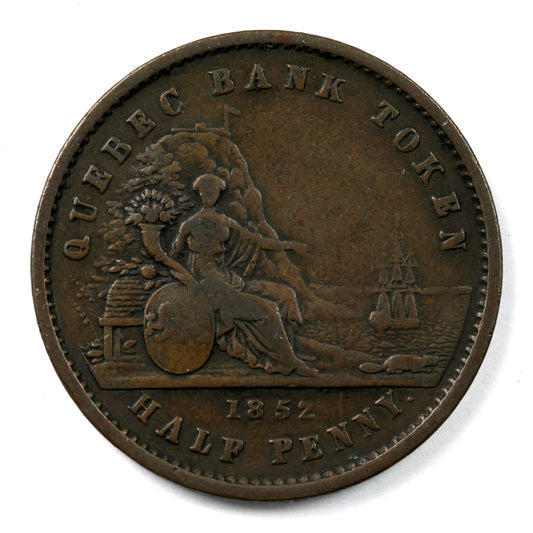 PC-3 1852 Province of Canada Quebec Bank Half Penny Token Very Fine (VF20)
