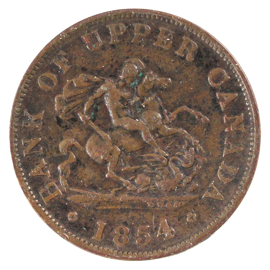 PC-5C2 1854 Province of Canada, Bank of Upper Canada Half Penny Token F-VF (F15)