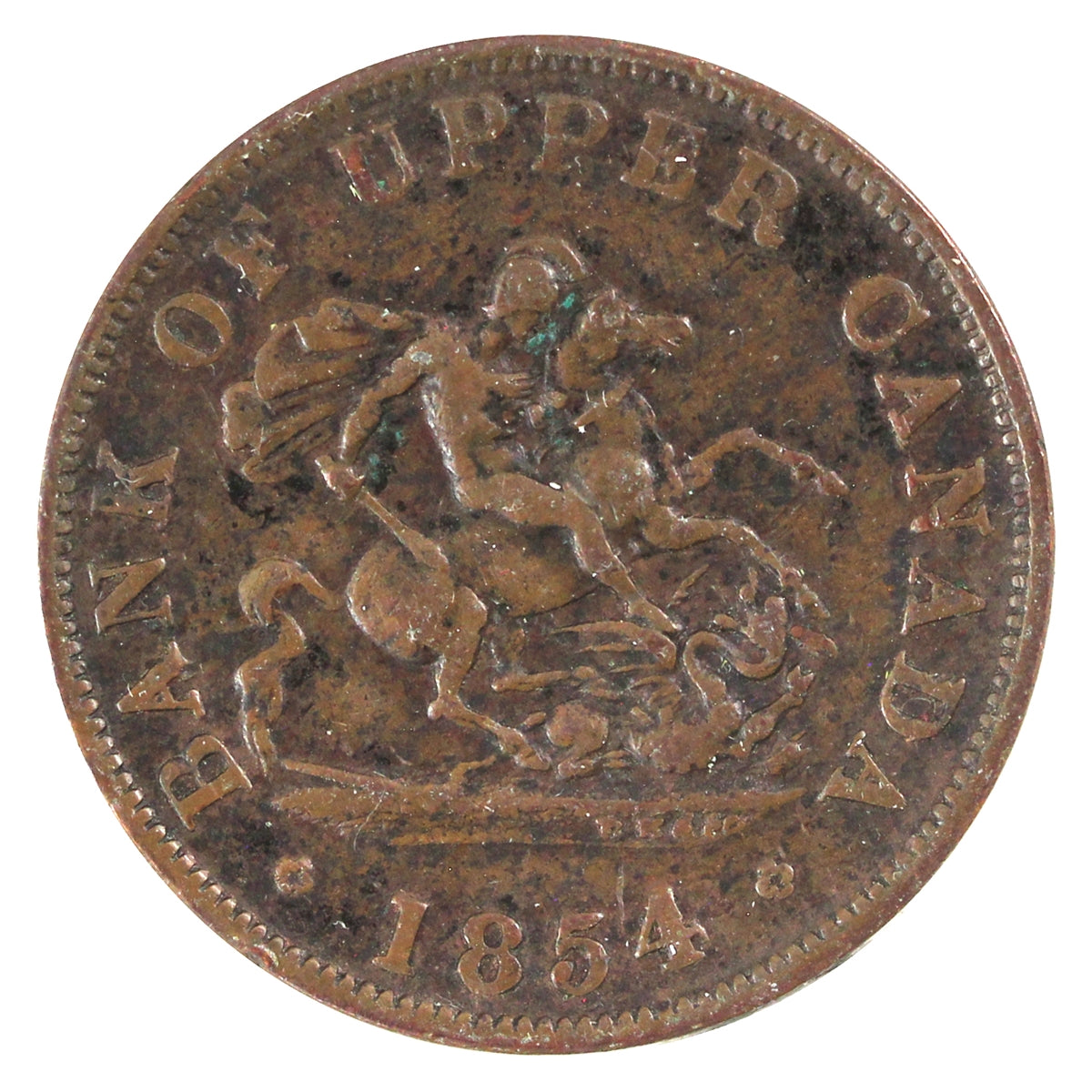PC-5C2 1854 Province of Canada, Bank of Upper Canada Half Penny Token F-VF (F15)