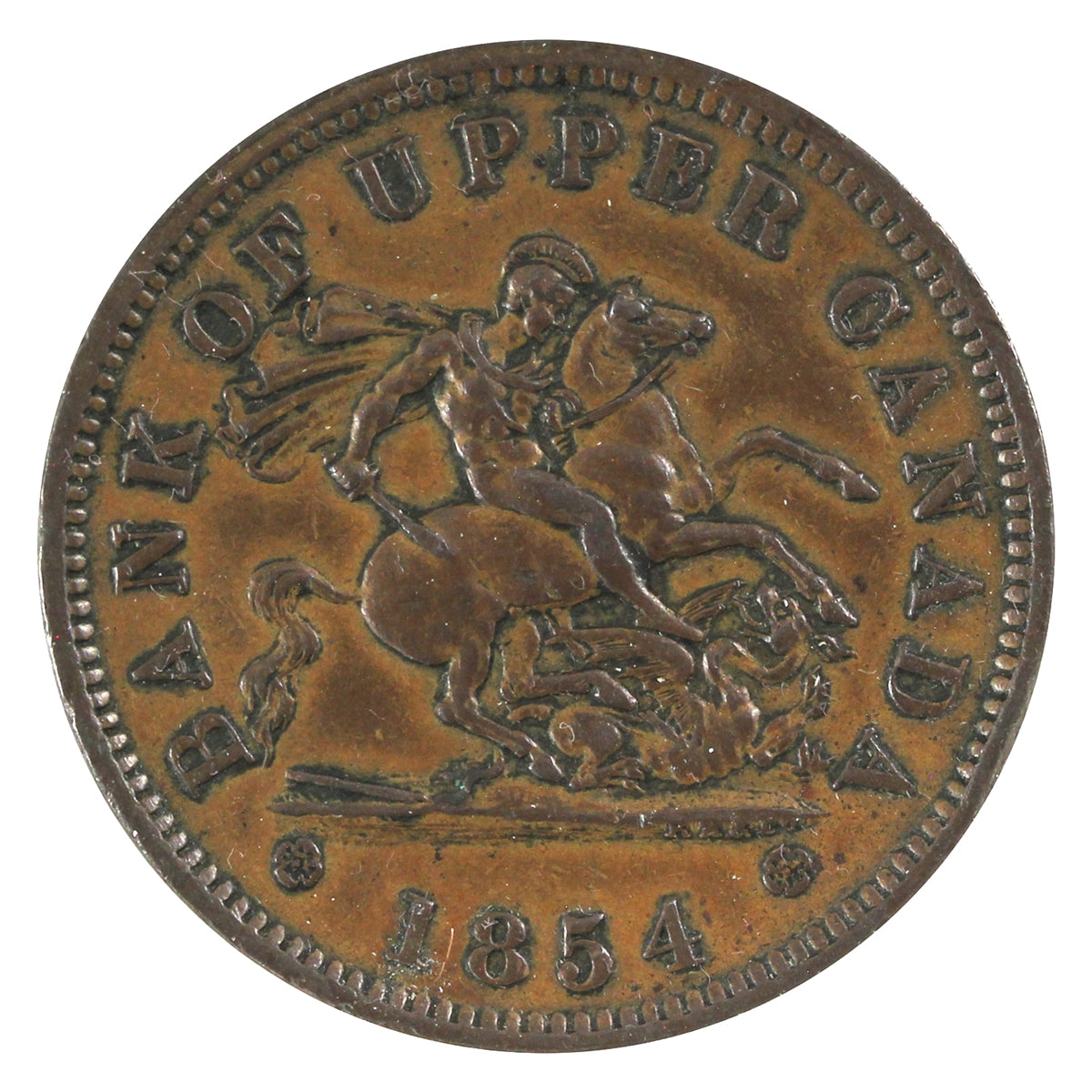 PC-6C1 1854 Province of Canada, Bank of Upper Canada Penny Token EF-AU (EF45)