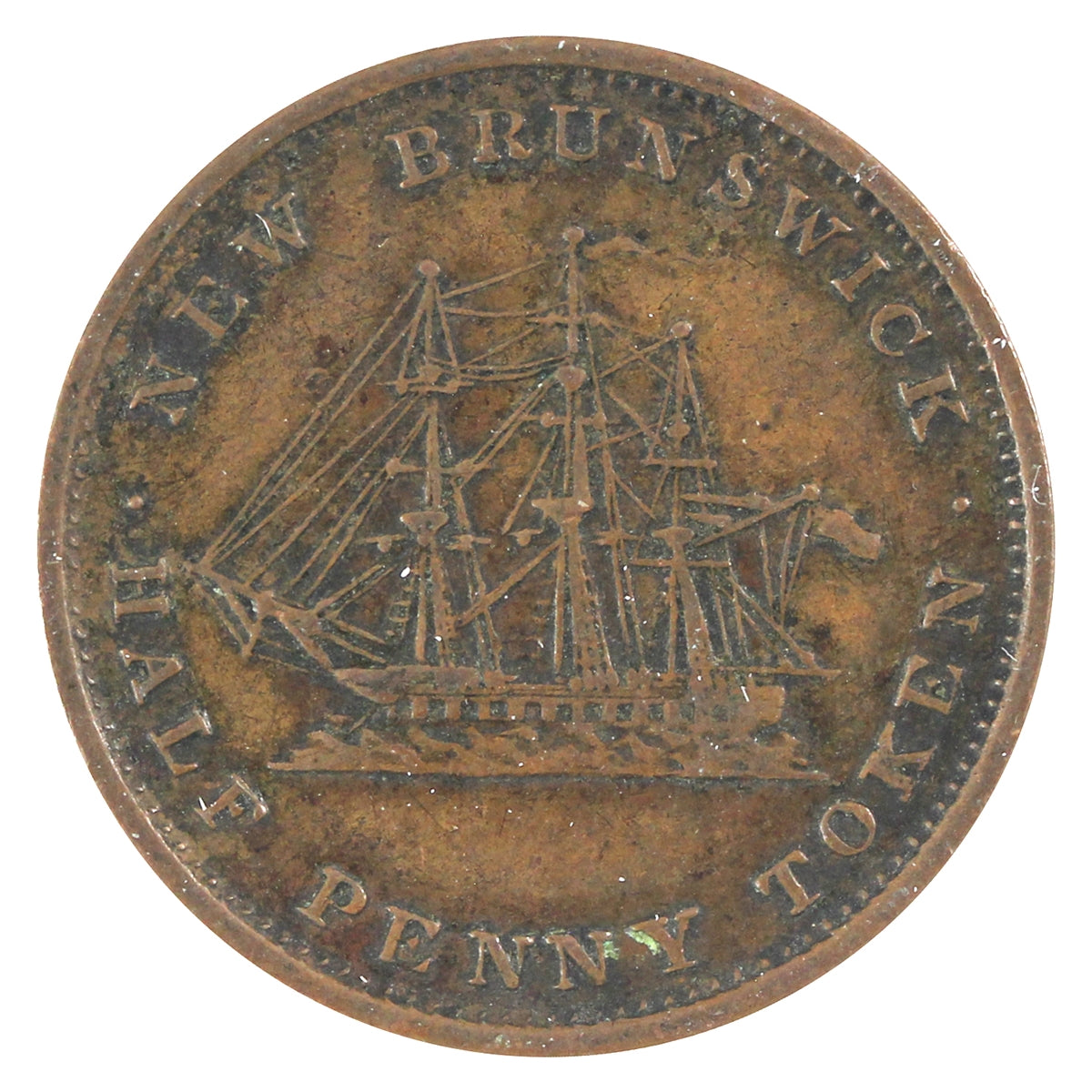 NB-1A1 1843 New Brunswick Victoria Dei Gratia Regina Half Penny Token VF-EF (VF30)