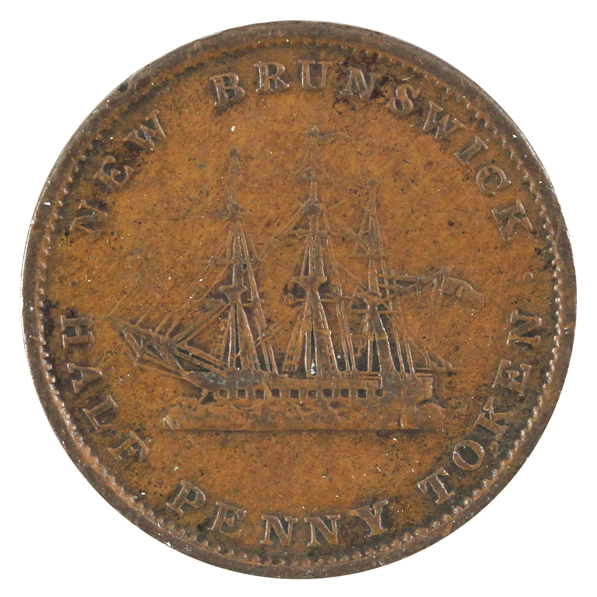 NB-1A1 1843 New Brunswick Victoria Dei Gratia Regina Half Penny Token Fine (F12)