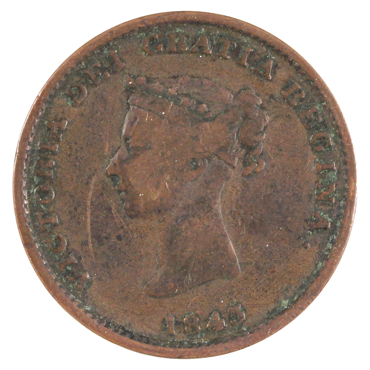 NB-1A1 1843 New Brunswick Victoria Dei Gratia Regina Half Penny Token VG-F (VG10)