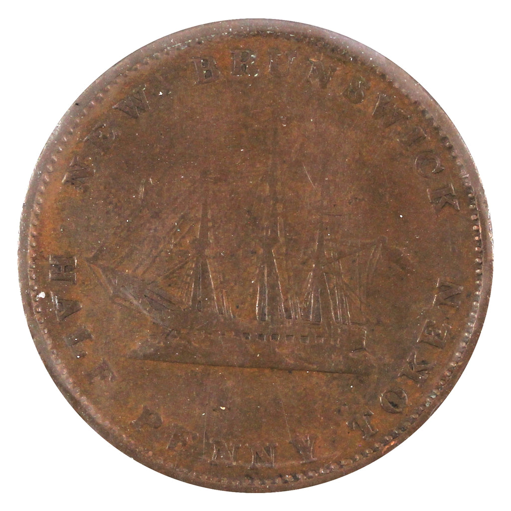NB-1A1 1843 New Brunswick Victoria Dei Gratia Regina Half Penny Token Very Good (VG8)