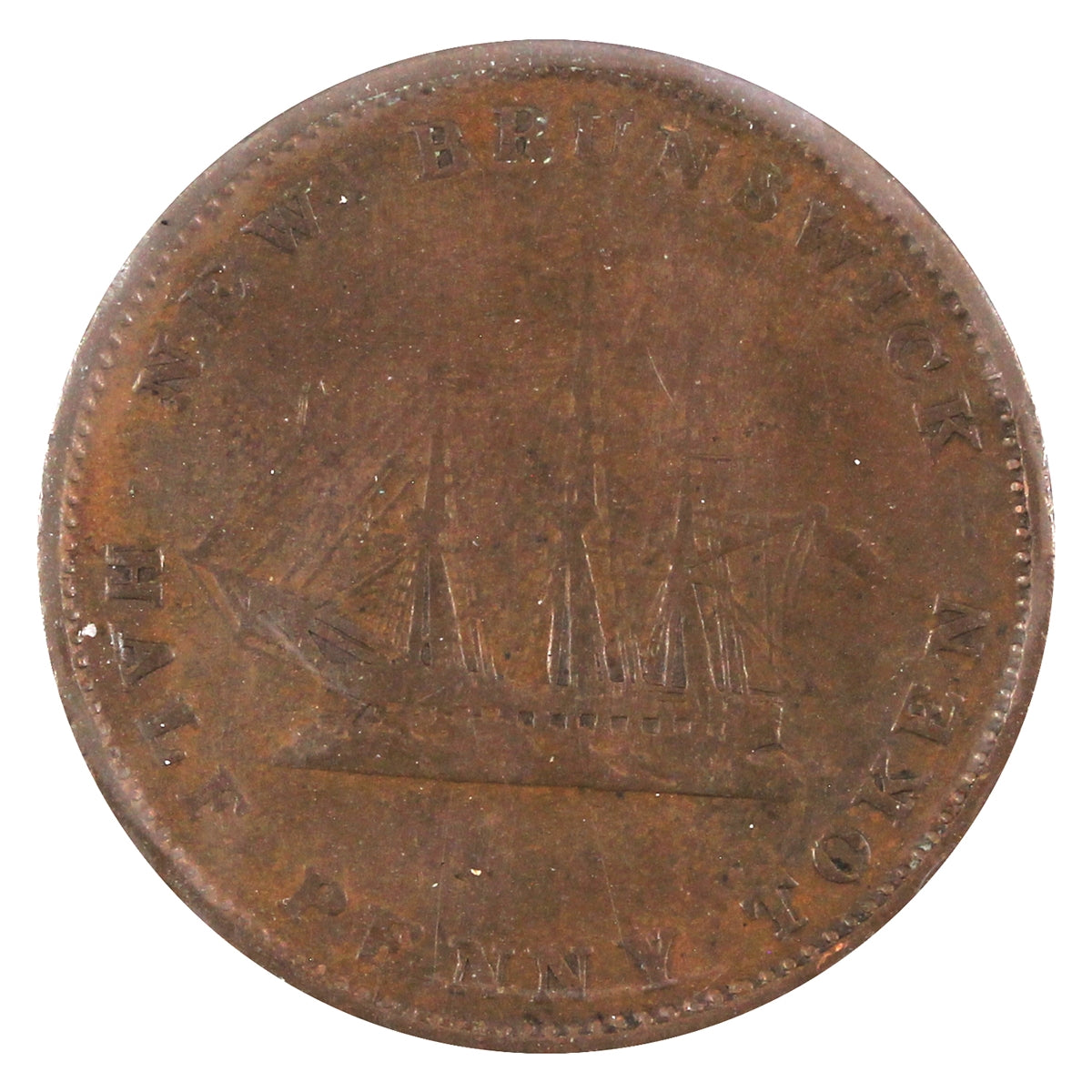 NB-1A1 1843 New Brunswick Victoria Dei Gratia Regina Half Penny Token Very Good (VG8)