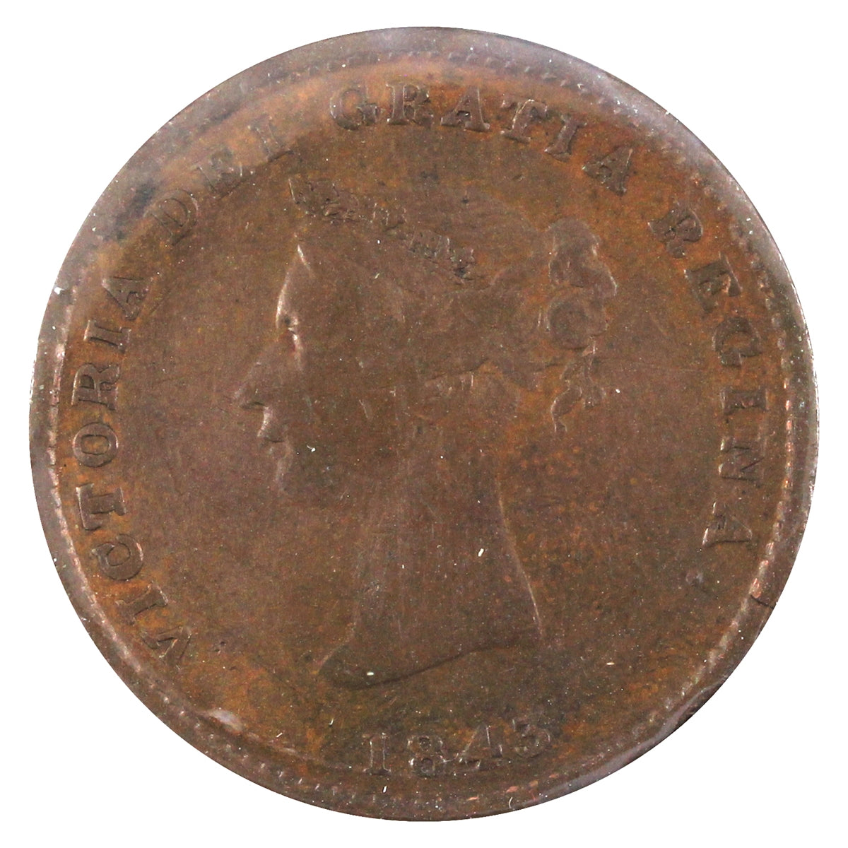 NB-1A1 1843 New Brunswick Victoria Dei Gratia Regina Half Penny Token Very Good (VG8)