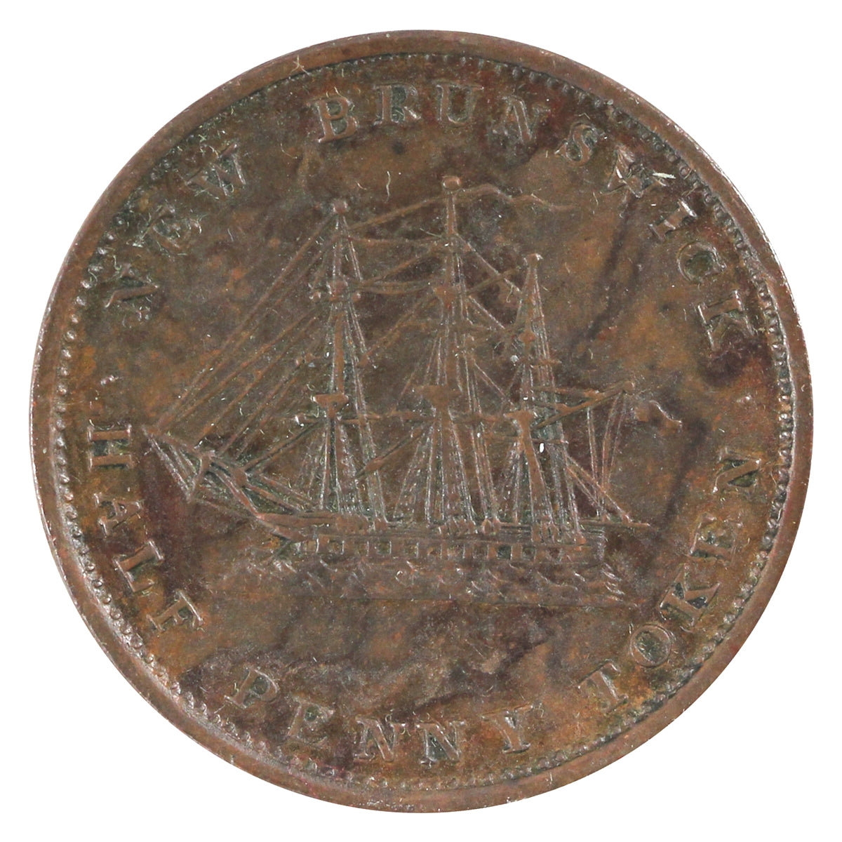 NB-1A2 1843 New Brunswick Victoria Dei Gratia Regina Half Penny Token Very Fine (VF20)