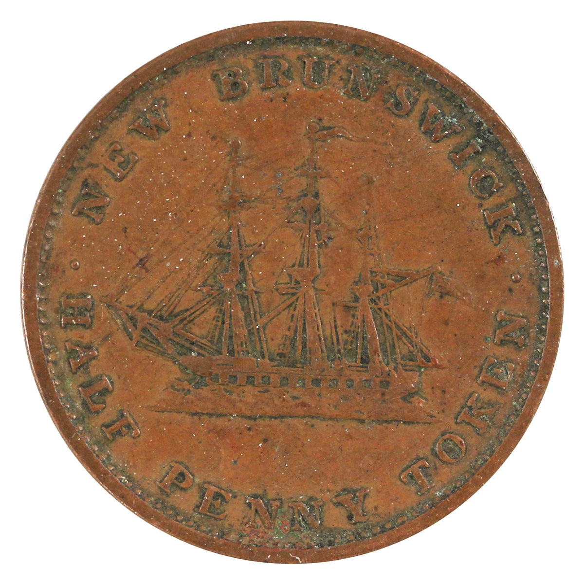 NB-1A2 1843 New Brunswick Victoria Dei Gratia Regina Half Penny Token F-VF (F15)