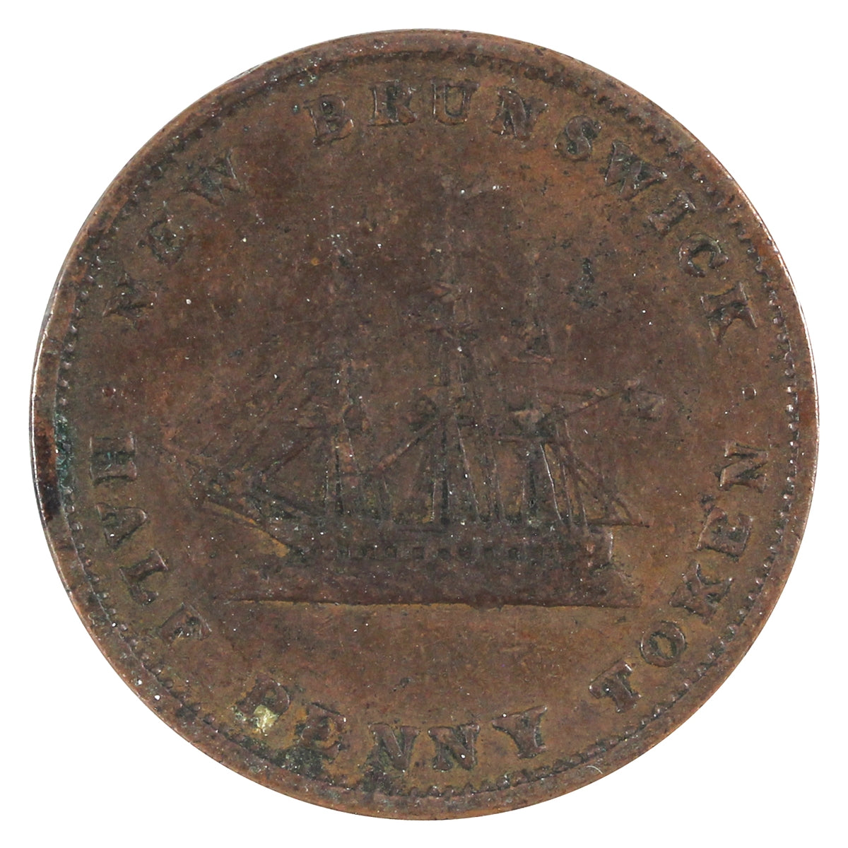 NB-1A2 1843 New Brunswick Victoria Dei Gratia Regina Half Penny Token Fine (F12)