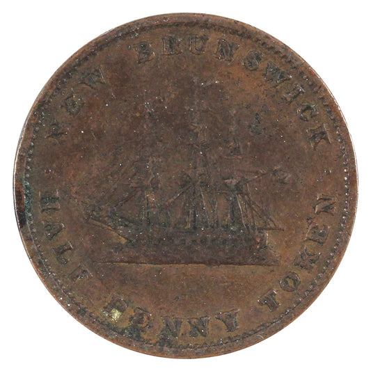 NB-1A2 1843 New Brunswick Victoria Dei Gratia Regina Half Penny Token Fine (F12)