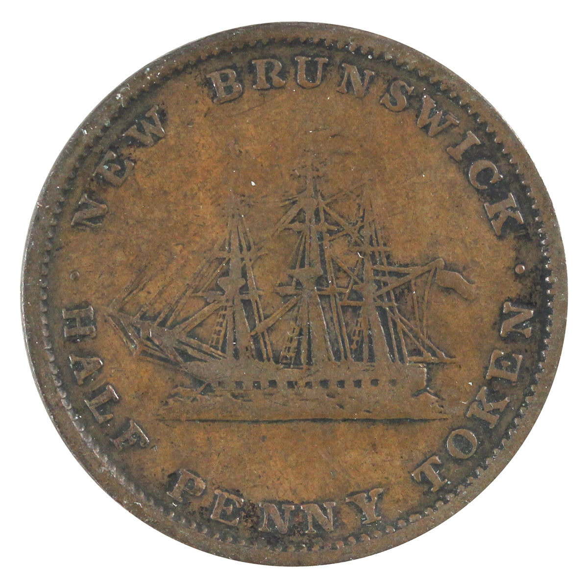 NB-1A2 1843 New Brunswick Victoria Dei Gratia Regina Half Penny Token VG-F (VG10)