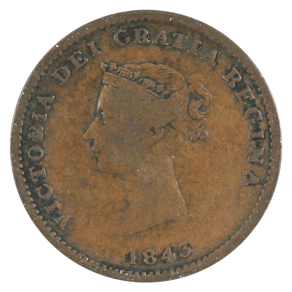 NB-1A2 1843 New Brunswick Victoria Dei Gratia Regina Half Penny Token VG-F (VG10)