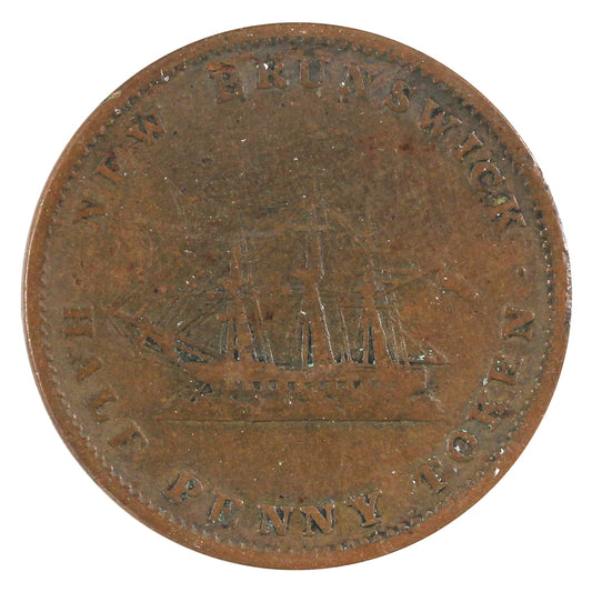 NB-1A2 1843 New Brunswick Victoria Dei Gratia Regina Half Penny Token Very Good (VG8)