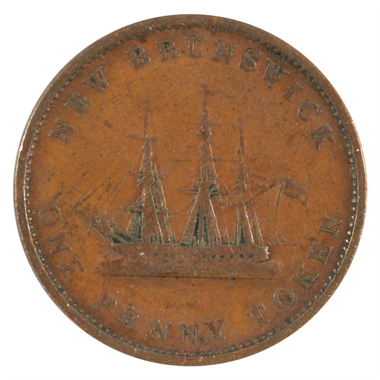 NB-2A 1843 New Brunswick Victoria Dei Gratia Regina Penny Token Fine (F12)