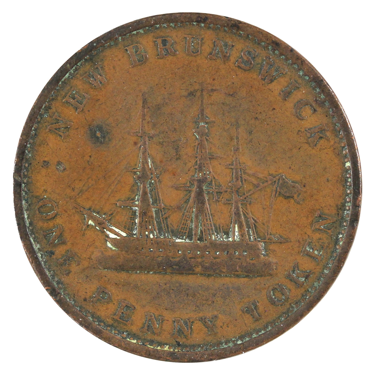 NB-2A 1843 New Brunswick Victoria Dei Gratia Regina Penny Token VG-F (VG10)