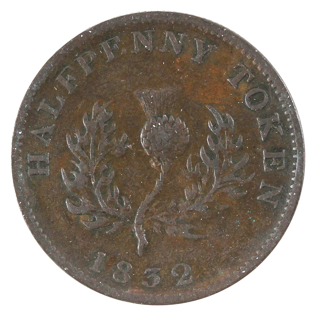NS-1D2 1832 Nova Scotia George IV Thistle Half Penny Token Very Fine (VF20)