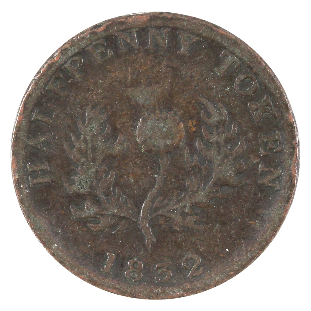 NS-1D3 1832 Nova Scotia George IV Thistle Half Penny Token Very Fine (VF20)