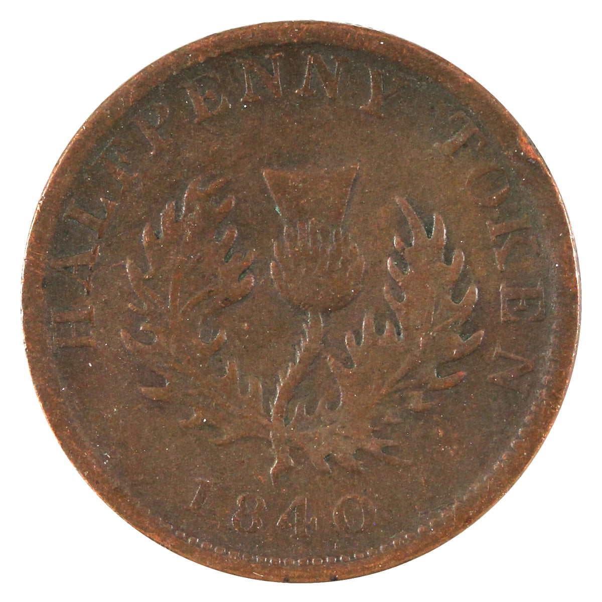 NS-1E2 1840 Nova Scotia Victoria Thistle Half Penny Token G-VG (G6)