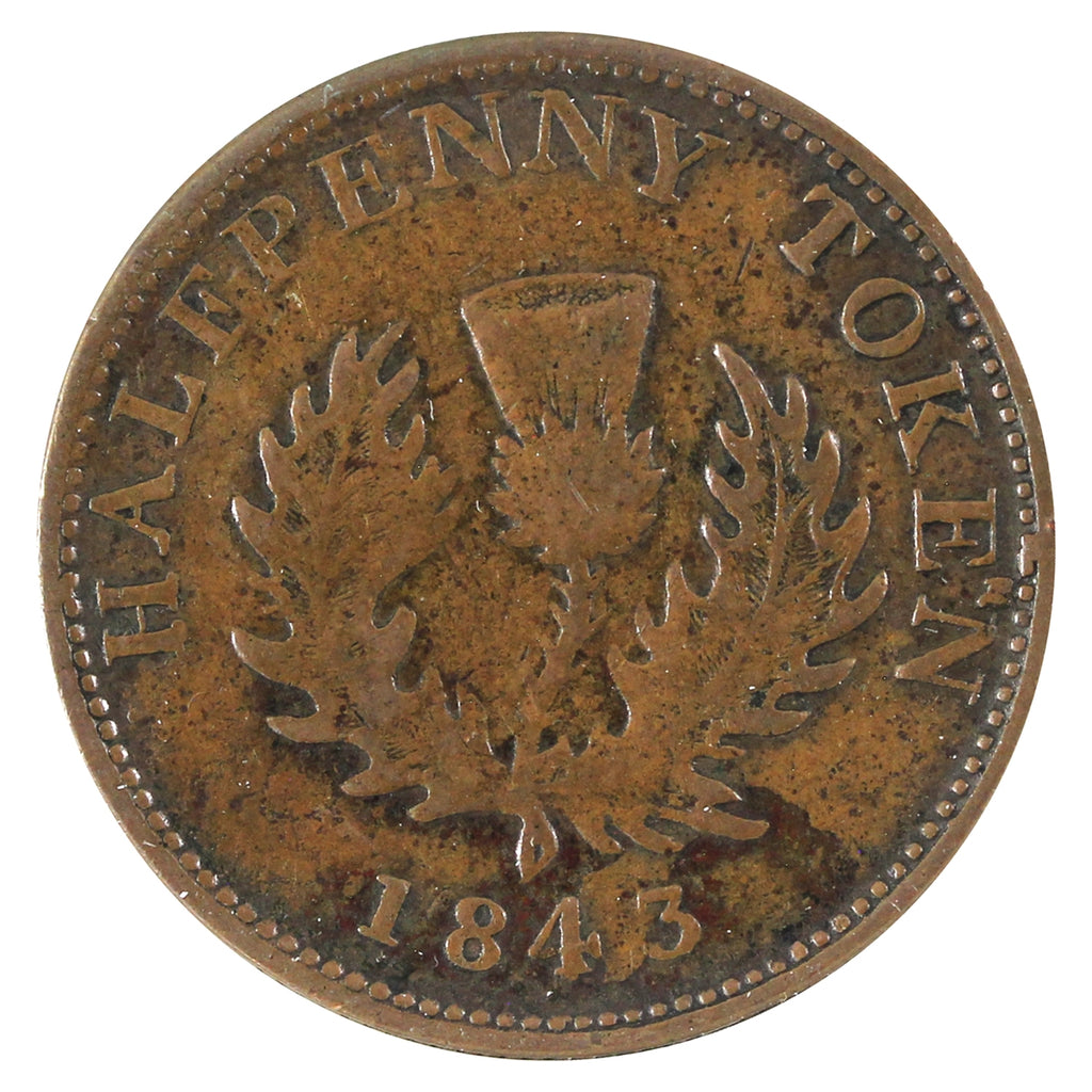 NS-1F5 1843 Nova Scotia Victoria Thistle Half Penny Token Fine (F12)