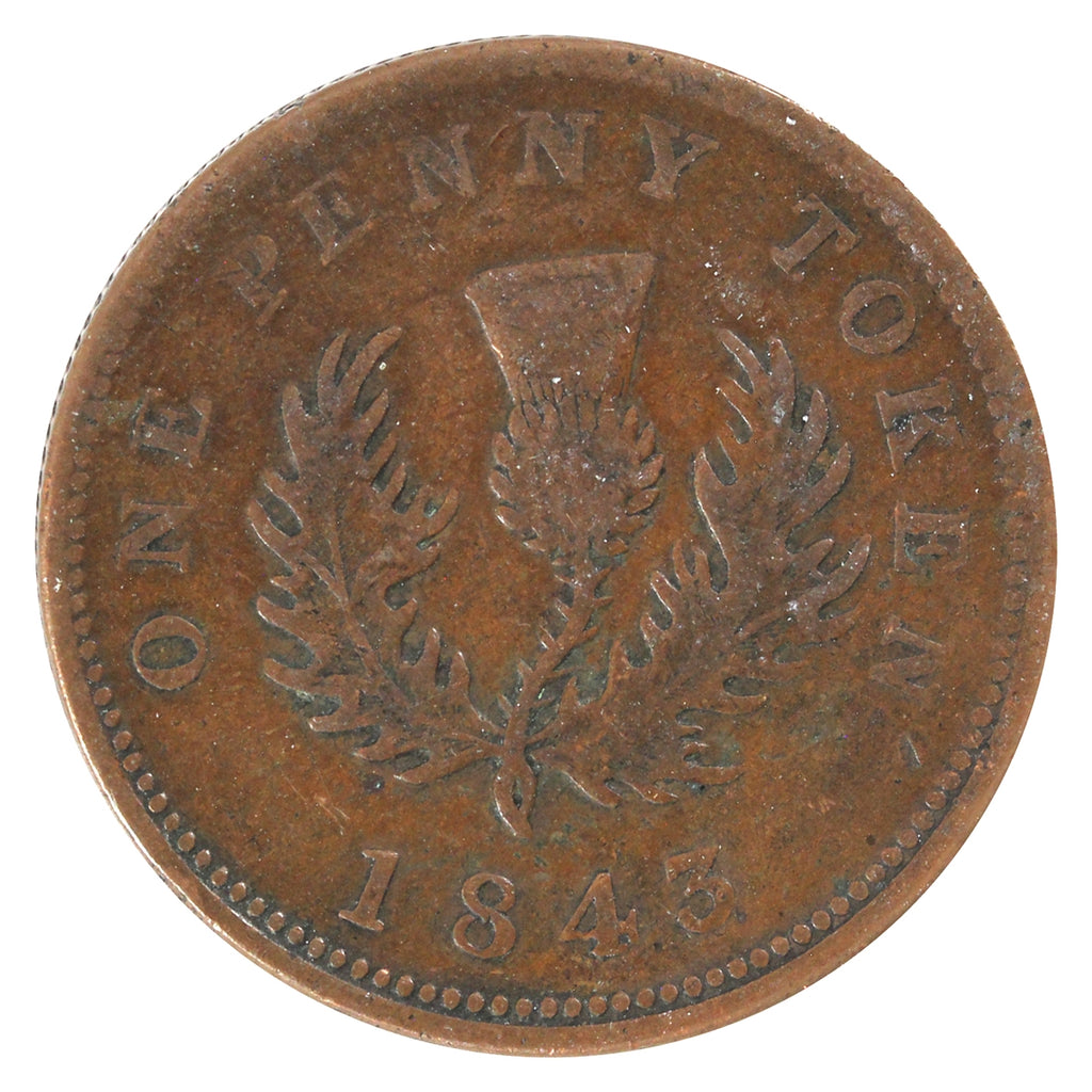 NS-2D1 1843 Nova Scotia Victoria Thistle Penny Token F-VF (F15)