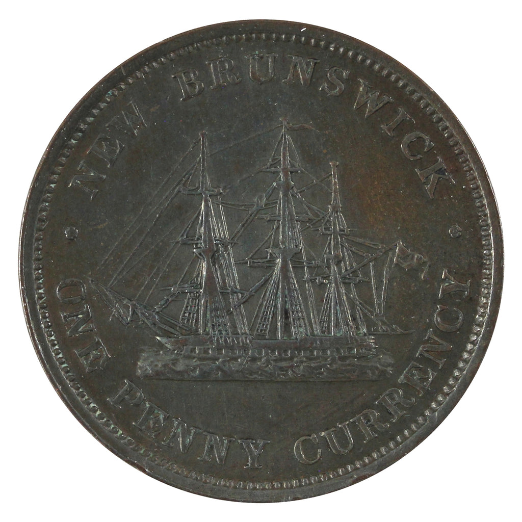 NB-2B1 1854 New Brunswick Complete Ensign Penny Currency Token Extra Fine (EF40) $