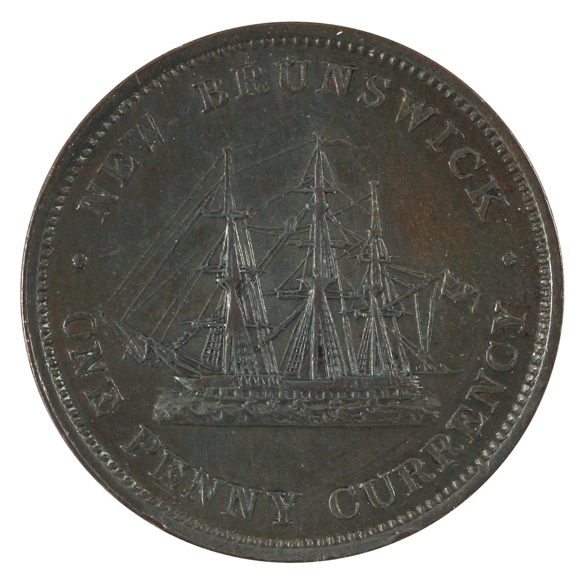 NB-2B1 1854 New Brunswick Complete Ensign Penny Currency Token Extra Fine (EF40) $