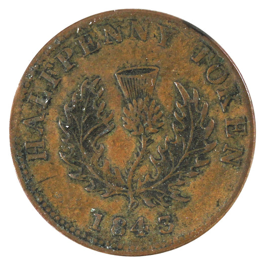 NS-1F3 1843 Nova Scotia Victoria Thistle Half Penny Token Very Fine (VF20) $
