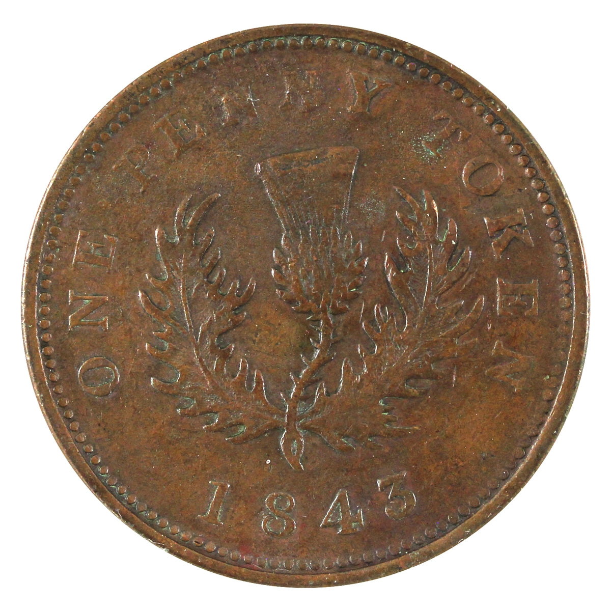 NS-2D1 1843 Nova Scotia Victoria Thistle Penny Token VF-EF (VF30) $