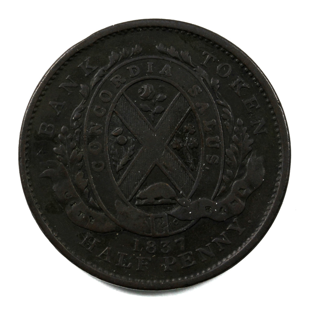 LC-8A2 1837 Lower Canada City Bank, Lower V Token Fine (F12)