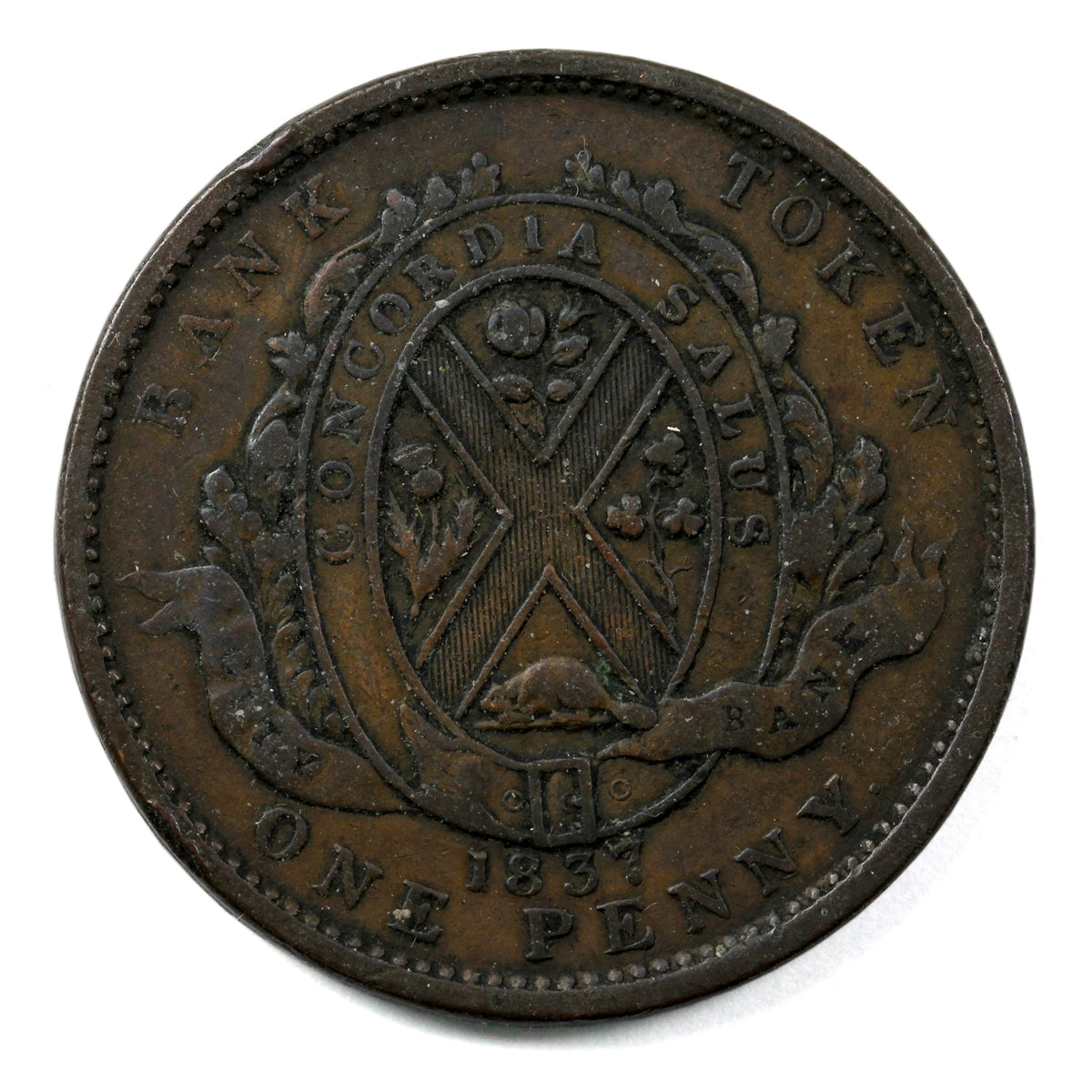 LC-9A2 1837 Lower Canada City Bank Penny Token VF-EF (VF30)