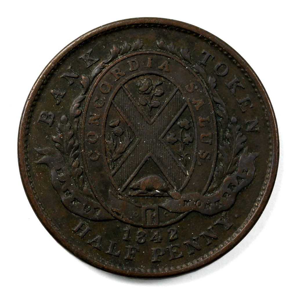PC-1A3 1842 Province of Canada Bank of Montreal Half Penny Bank Token, Extra Fine (EF40)