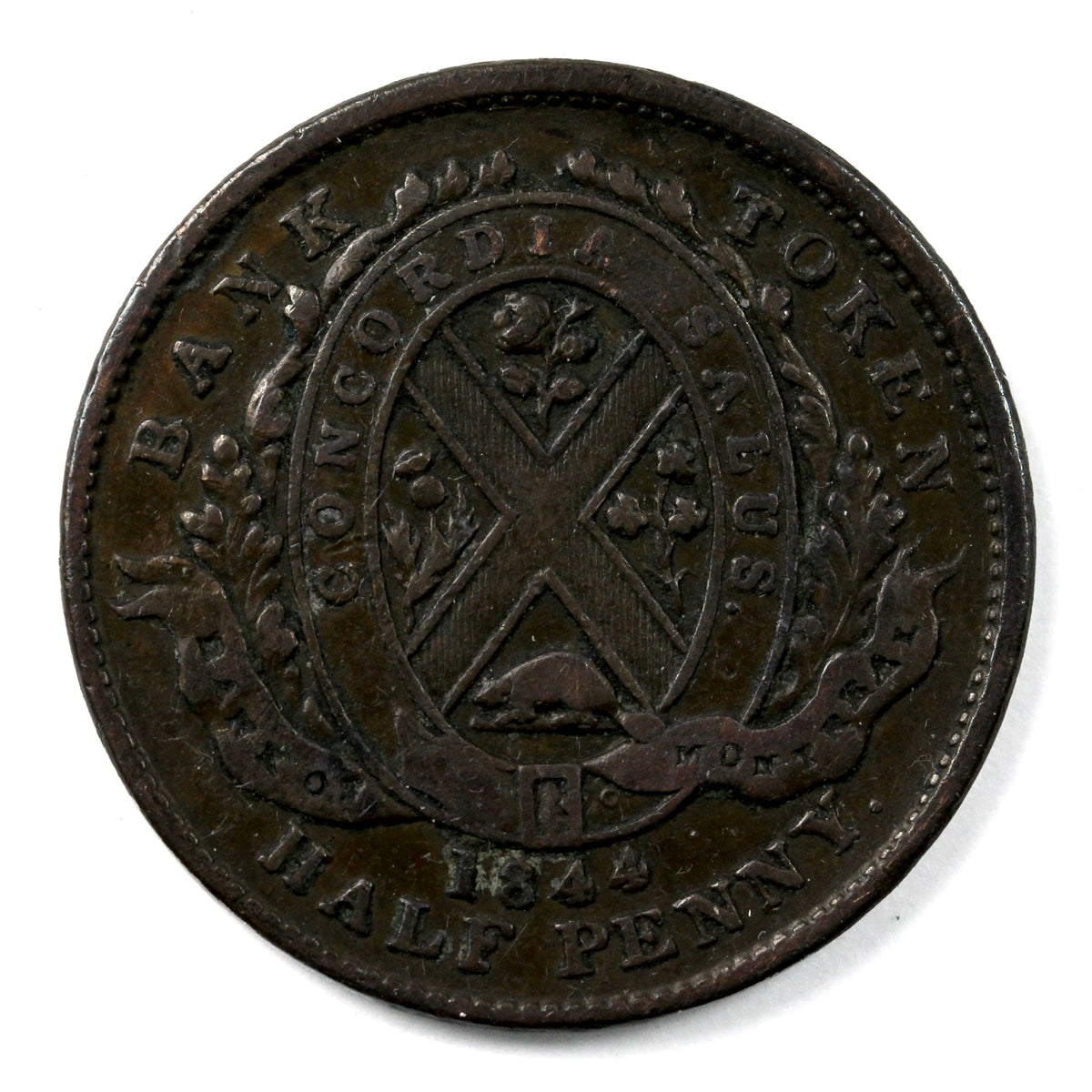 PC-1B1 1844 Province of Canada Bank of Montreal Half Penny Token VF-EF (VF30)