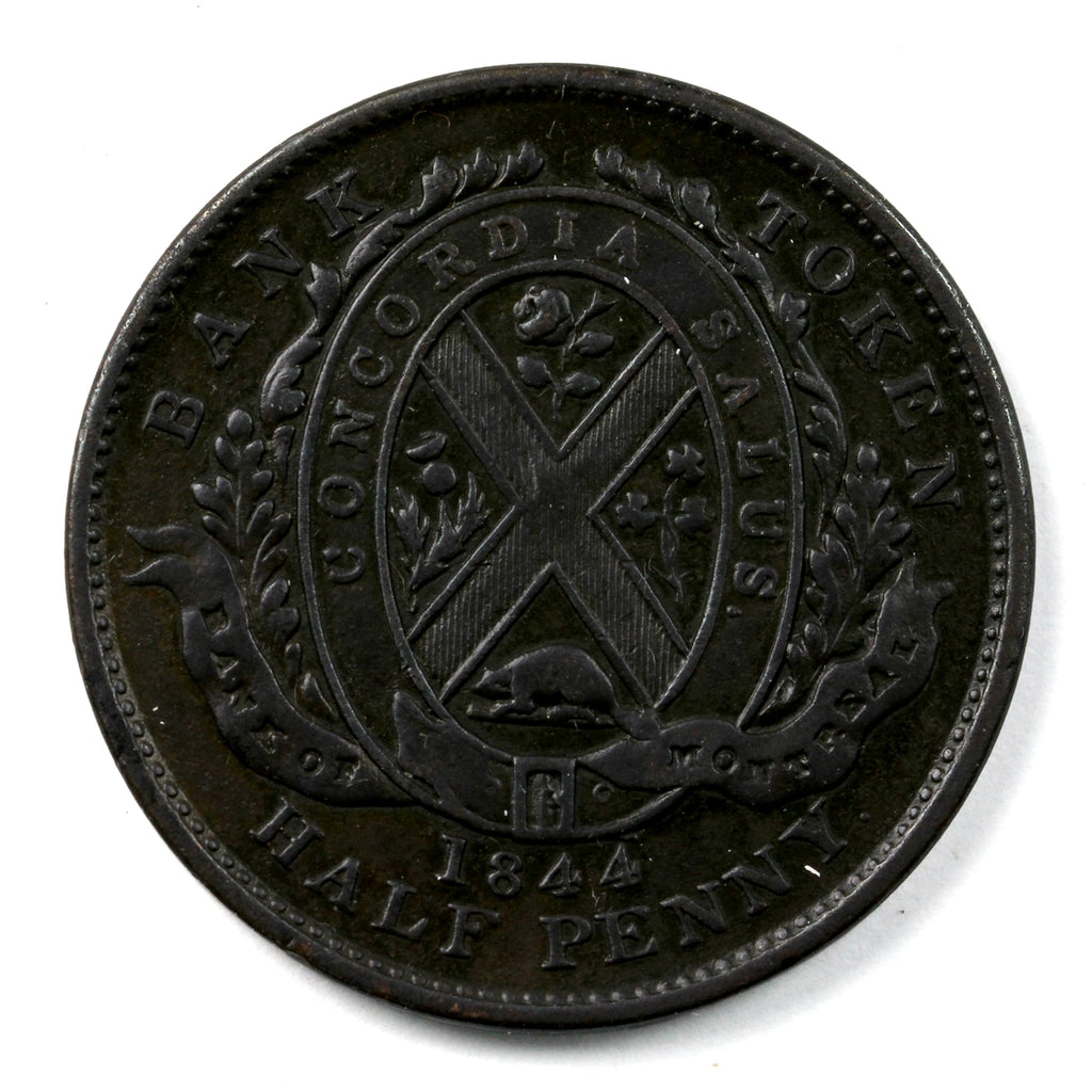 PC-1B5 1844 Province of Canada Bank of Montreal Half Penny Token Extra Fine (EF40)
