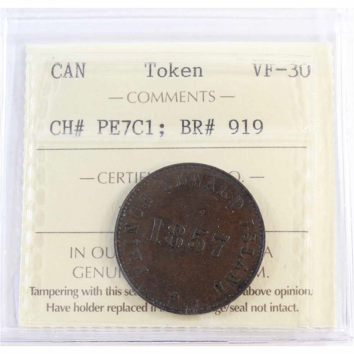 PE-7C1 1857 PEI Ships Colonies & Commerce Token ICCS Certified VF30 BR# 919