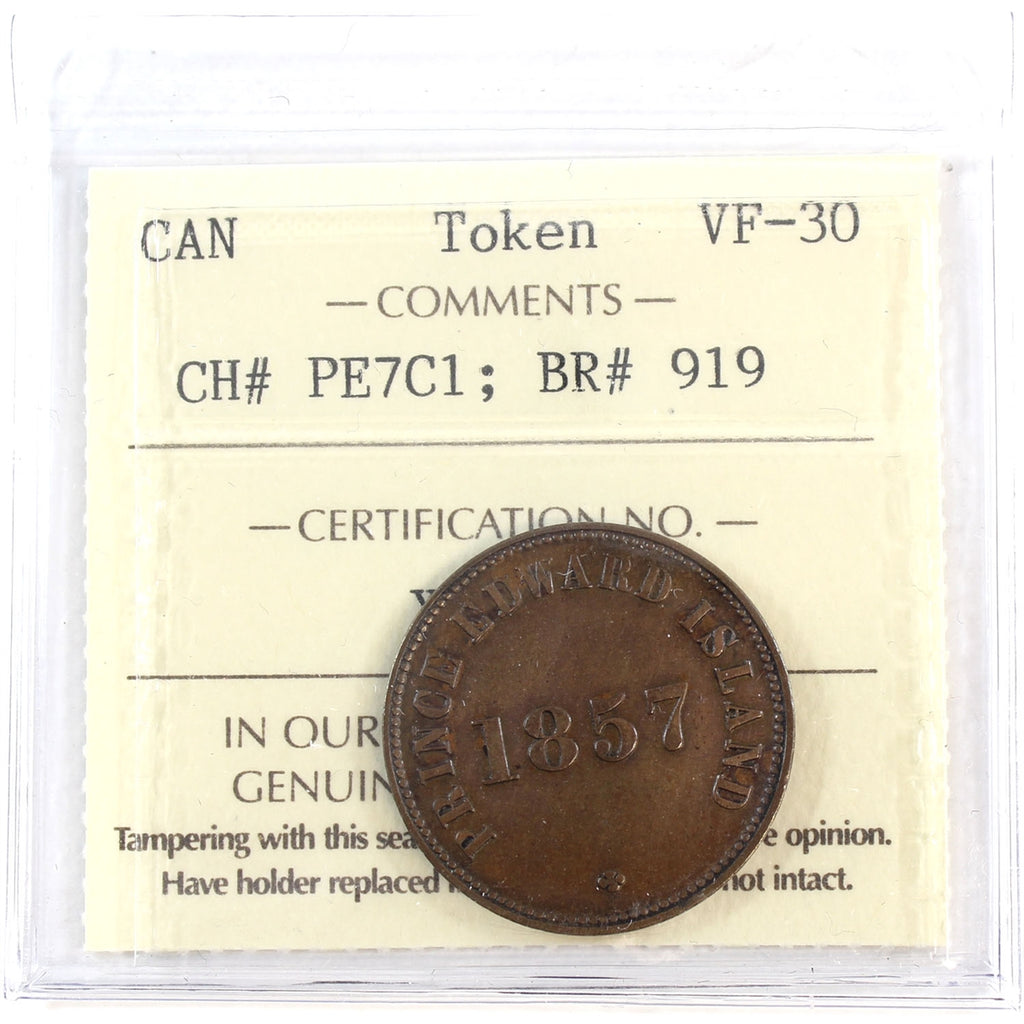 PE-7C1 1857 PEI Self Government & Free Trade Token ICCS Certified VF30 (BR #919)