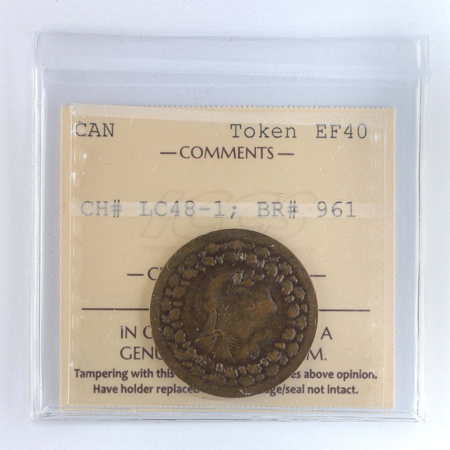 LC-48-1 1812 Lower Canada Tiffin Token ICCS Certified EF40 BR #961