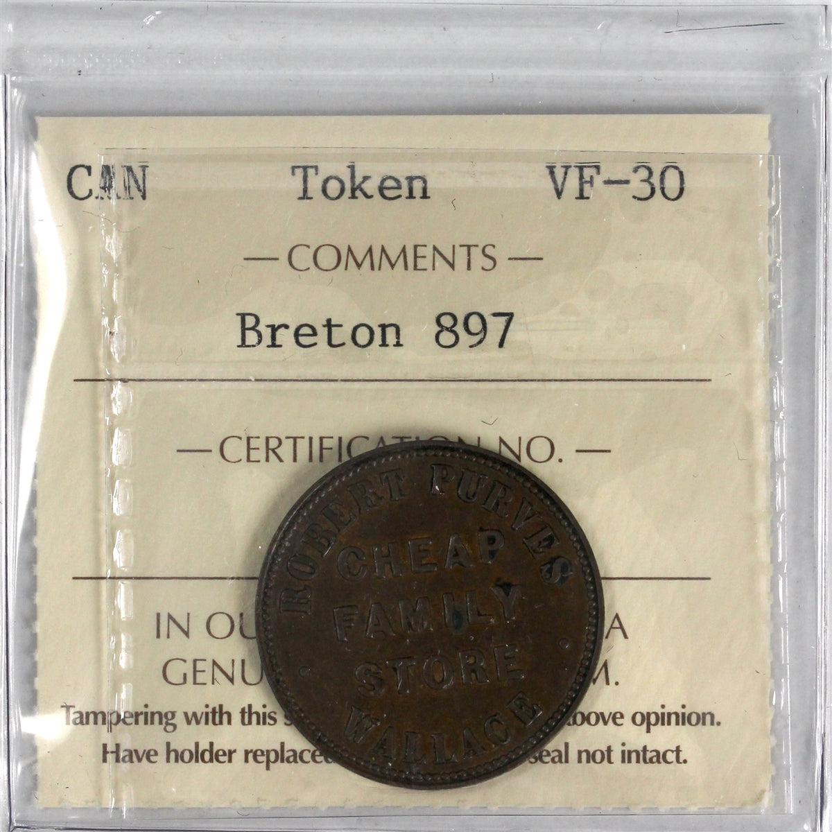 Robert Purves Token ICCS Certified VF30 BR# 897