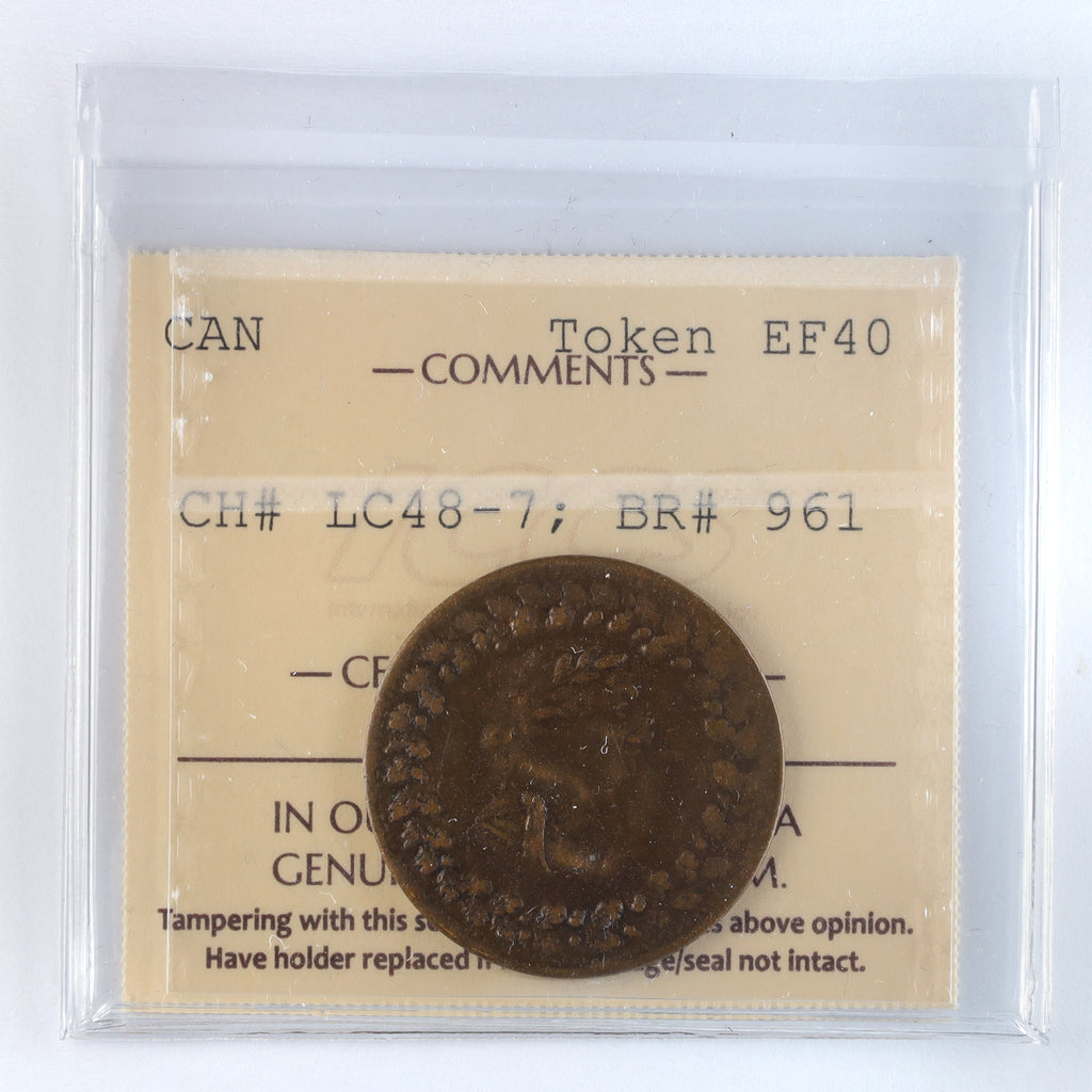 LC-48-7 1812 Lower Canada Tiffin Token ICCS Certified EF40 BR #961